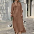 thumbnail image 1 of Robe de Soirée Mode Femme Manches Mi-Longues Uni Boutonnée Lin Ample Chemise Longue Robe Robes pour Femmes 2023 Décontracté en Liquidation, 1 of 6