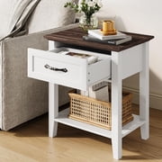 Ourlova Nightstand Wood Bedside Table with 1 Drawer and Open Storage Shelf Industrial Side Table Versatile Beside End Table for Bedroom Office Sofa Couch Small Spaces