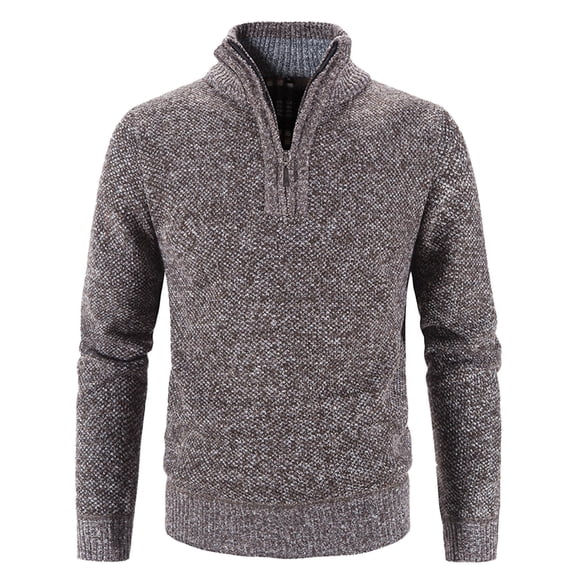 PMUYBHF Male Black Jacket Men Zip Up Hood Men's Autumn and Winter Slim Collar Solid Color Thickening Half Zipper Knit Bottoming Shirt Pullover Sweater L