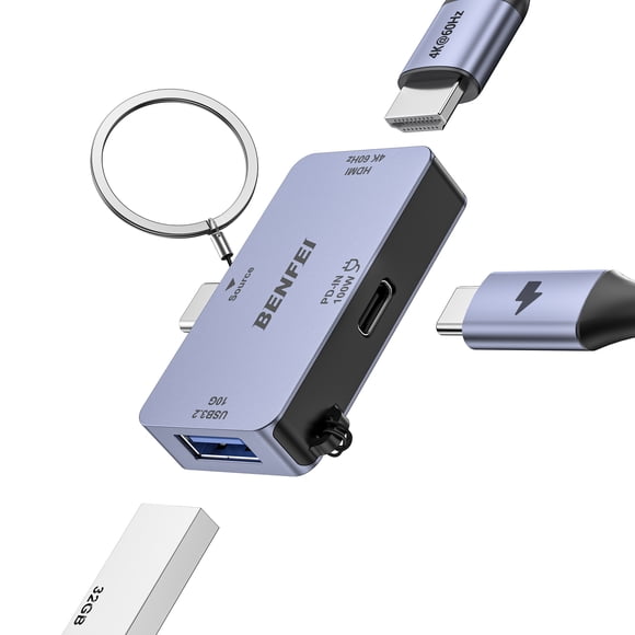 BENFEI USB C Hub 3-in-1, Super Compact, USB-C to HDMI 4K@60Hz, 10Gbps USB-A, 100W Power Delivery Compatible with iPad Pro, MacBook Pro/Air, iMac, iPhone 16/15 Pro/Pro Max, XPS, Thinkpad and More