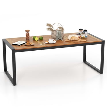 Costway Table de Patio 8 Personnes en Bois d'Acacia de 79 Pouces, avec Trou pour Parasol de 1,9 Pouces, Patins de Pieds Ajustables