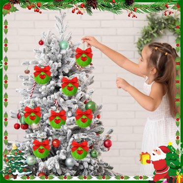 12-Piece Christmas Bow Soft Green Pom Pom Ball ornament Set with Hanging String for Tree, Fireplace, Indoor Decor, and Holiday Display