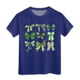 thumbnail image 1 of T-shirts Filles Été Col Rond Manches Courtes Nœud Imprimé Coupe Décontractée Basiques Hauts Filles Marine 10-11 Ans, 1 of 4