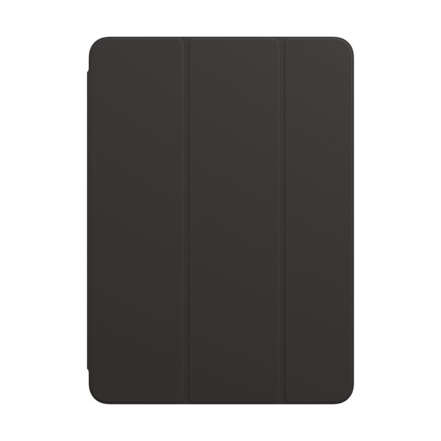Smart Folio pour iPad Air (4e Génération) en Polyuréthane Noir Mat, Fermée avec une Couverture à Trois Volets Protégeant l'Avant et l'Arrière, compatible avec iPad Air (4e Génération). Elle Réveille et Endort Automatiquement l'iPad et Se Replie en positions de Support pour la Lecture, la Dactylographie Ou les Moments sur le Visage, Convient Aussi aux Appels Vidéo Mains Libres.