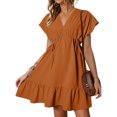 thumbnail image 1 of Offres jusqu'à 70 % de Rabais! Fashiopn Hauts d'Été pour Femmes 2024 Robes Grande Taille Manches Courtes Col en V Cordon Décontracté à Volants Robe Trapèze Courte Cadeau pour Femmes en Solde, 1 of 9