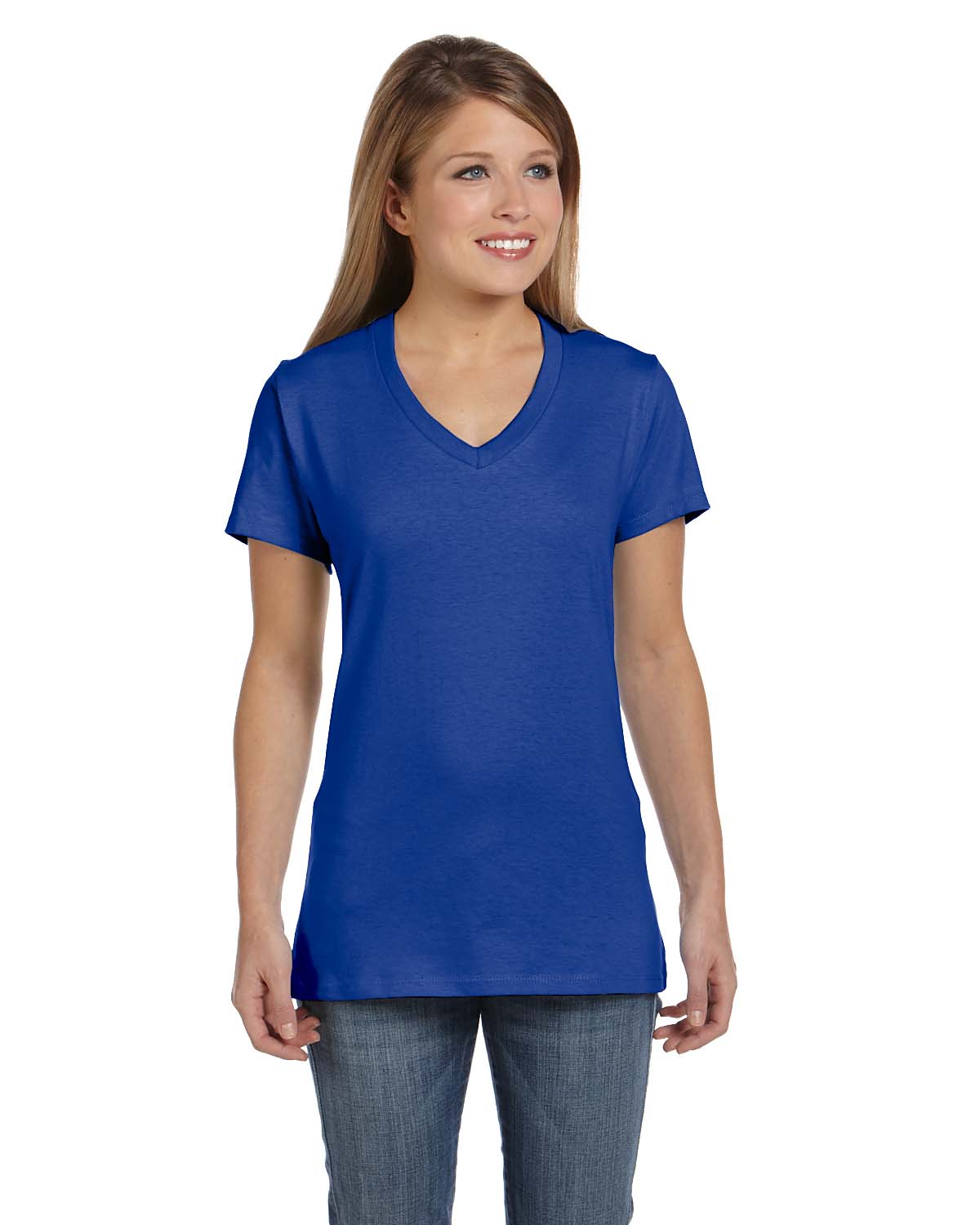 Hanes T-Shirt à Col en V pour Dames en Coton Ringspun Nano-T, Style S04V