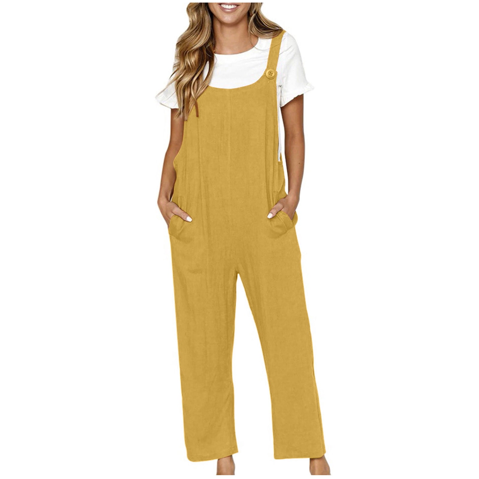 PEZHADA Women's Sleeveless Jumpsuit, Yellow
