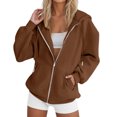 thumbnail image 3 of Mgmyaa Chandail en Molleton pour Femmes Mode Couleur Unie à Capuche avec Poche Manches Raglan Veste à Fermeture Éclair, 3 of 6
