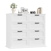 Homfa Horizontal 8 Drawer Dresser, White Wood Storage Cabinet, Double Dresser for Bedroom Living Room