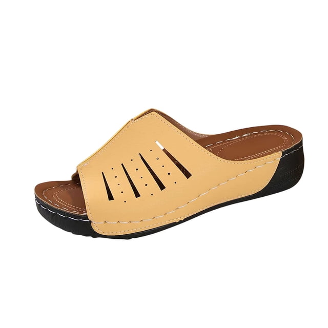 WRKEKC Sandals for Women Open Toe Elevated Wedge Slides Solid Color Cut Out Design Outdoor Beach Summer Sandals