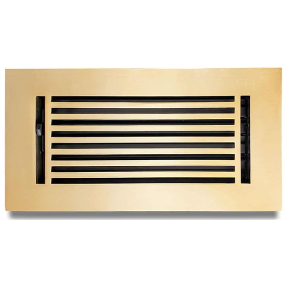Prima Decorative Hardware 4" x 10" Floor Vent Cover with Damper, Cast Aluminum Register, Brushed Gold, Modern Linear Design (VR109)