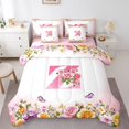 thumbnail image 1 of Erosebridal Ensemble de Literie Complet Format Double à Initiale Florale, Ensemble de Lit Fleurs et Papillons, Déco de Chambre pour Ados, Réversible, 7 Pcs, 1 of 1