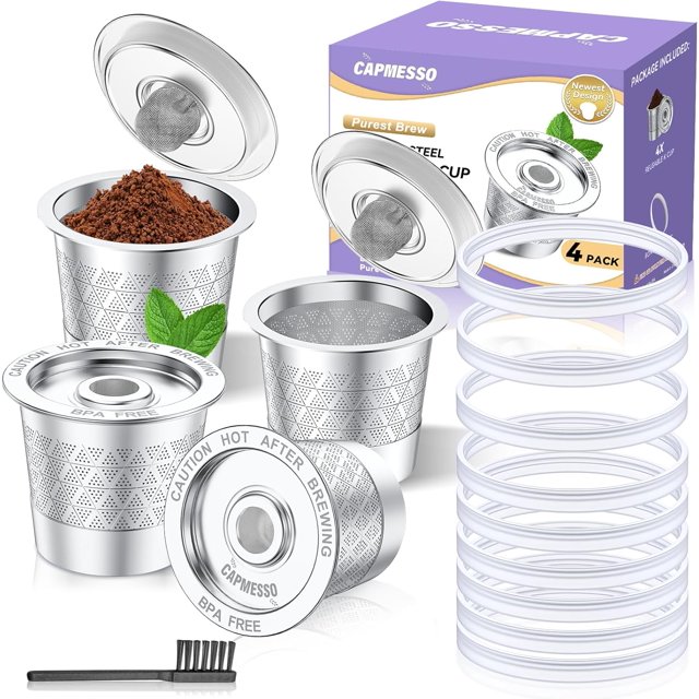 Tasses K Réutilisables avec 20 Joints en Silicone : Dosettes de Café Réutilisables en Acier Inoxydable - Filtre à Café Rechargeable à Double Maille pour un Café Plus Riche Sans Grains