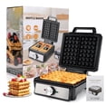 thumbnail image 1 of Dkovnck Belgian Waffle Maker 4 Slices, 1600W Waffle Iron, Double sided operation, not easy to stick to the bottom, Indicator light with knob, 1 of 7