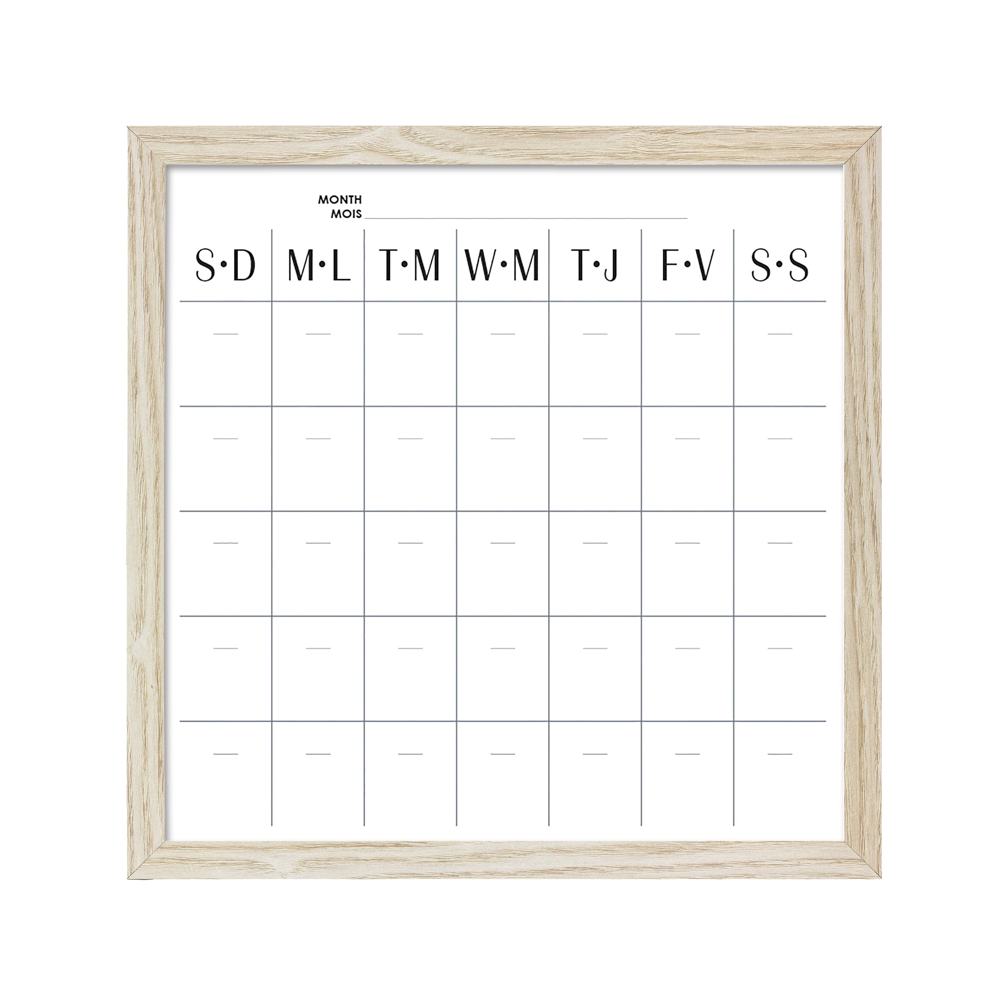 Quartet Tableau calendrier effaçable à sec, cadre en bois, 12 po x 12 po
