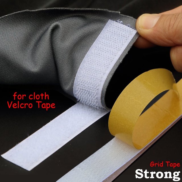 Strong Self-Adhesive Hook and Loop Tape - Heavy Duty Sticky Back Fastener for DIY/Crafts, shown in white with a peel-off adhesive backing. Made from 100% nylon, this durable tape is 1 meter long and available in widths ranging from 16mm to 50mm. Ideal for fabric, office supplies, and craft projects.