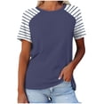 thumbnail image 1 of FAIWAD Hauts Grande Taille pour Femmes Blouse d'Été à Imprimé Rayé Manches Courtes Col Rond T-Shirts Tuniques Décontractées Tee, 1 of 3