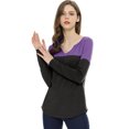 thumbnail image 1 of INSPIRE CHIC Women's Split V-neck Long Sleeves Color Block Casual T-Shirt, 1 of 6