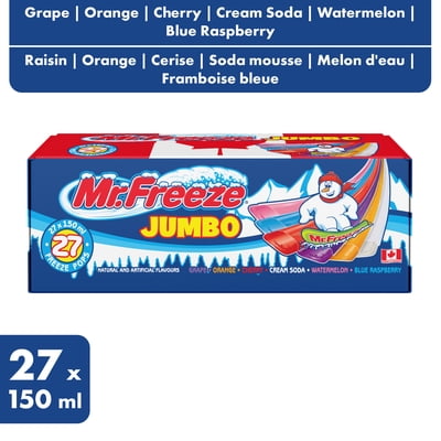 Mr. Freeze Jumbo Freeze Pops - Grape, Orange, Cherry, Cream Soda, Watermelon, Blue Raspberry
