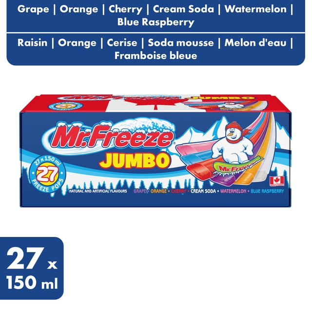 Mr. Freeze Jumbo Freeze Pops - Grape, Orange, Cherry, Cream Soda, Watermelon, Blue Raspberry