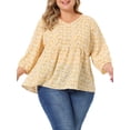 thumbnail image 1 of Agnes Orinda Hauts Babydoll de Pâques pour Femmes Grande Taille, Col en V, Floral, Manches Lanterne 3/4, Chemises, Blouses à Basque 4X Beige, 1 of 8
