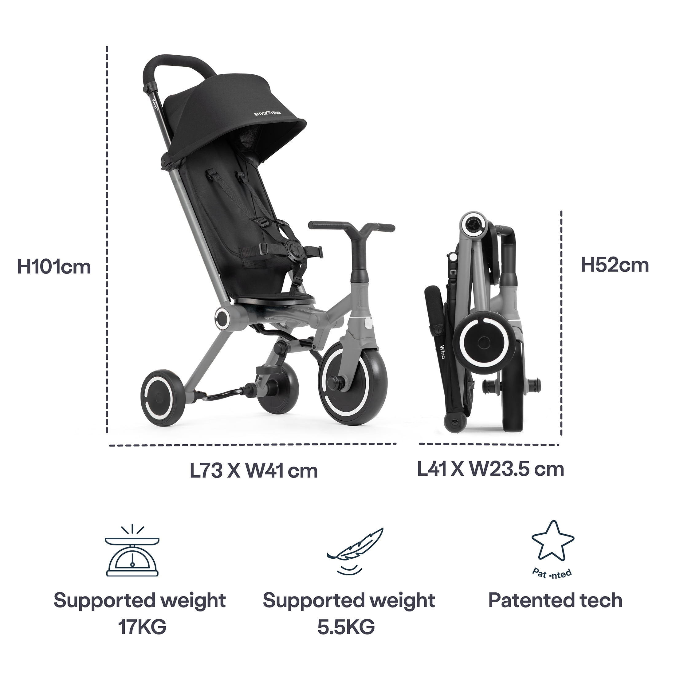 smarTrike WIND BLACK & GREY - Your everyday companion - Tricycle