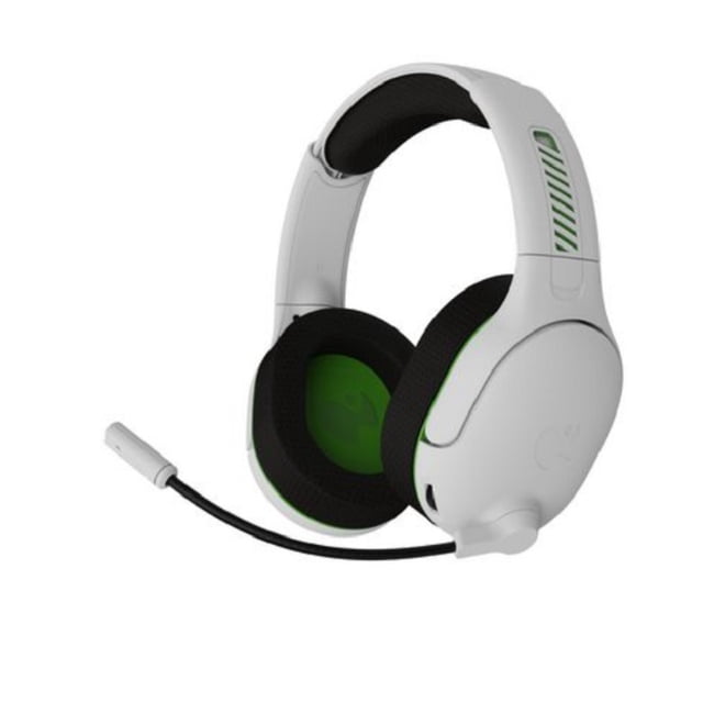 Remis à Neuf PDP 049-021-WH AIRLITE Pro Casque Sans Fil avec Micro pour Xbox Series, Blanc. Comprend des Haut-Parleurs de 50 mm pour un audio Immersif avec Compatibilité Sonore Windows, Connectivité Sans Fil jusqu'à 40 Pi et Plus de 16 Heures d'Autonomie. Comprend un Câble USB-C pour la Recharge. Conçu avec un Cadre Léger, un Serre-Tête Rembourré et des Coussinets d'Oreille en Mousse Mémoire pour un Confort de Jeu Prolongé. Présenté dans une Finition Blanche avec accents Verts et un microphone