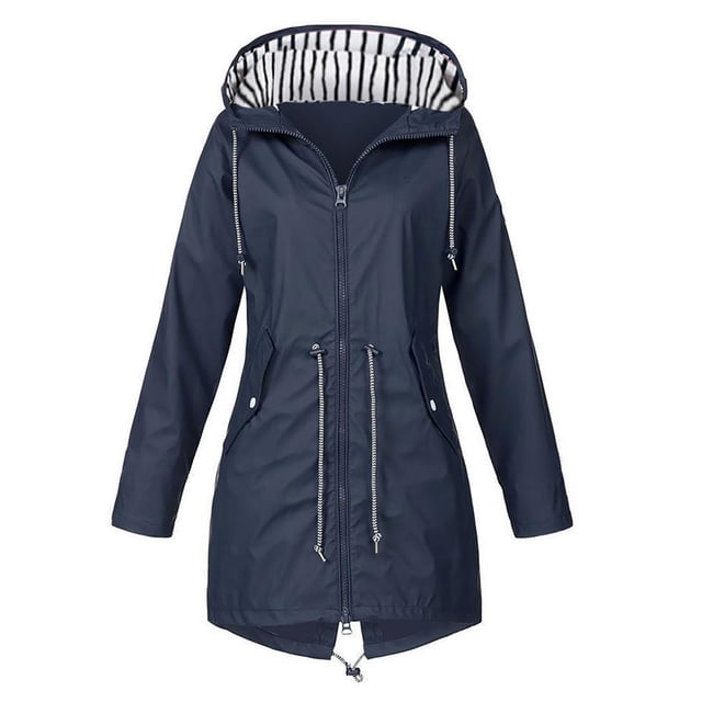 CEHVOM Women Solid Rain Jacket Outdoor Hooded Raincoat Windproof Top Clearance
