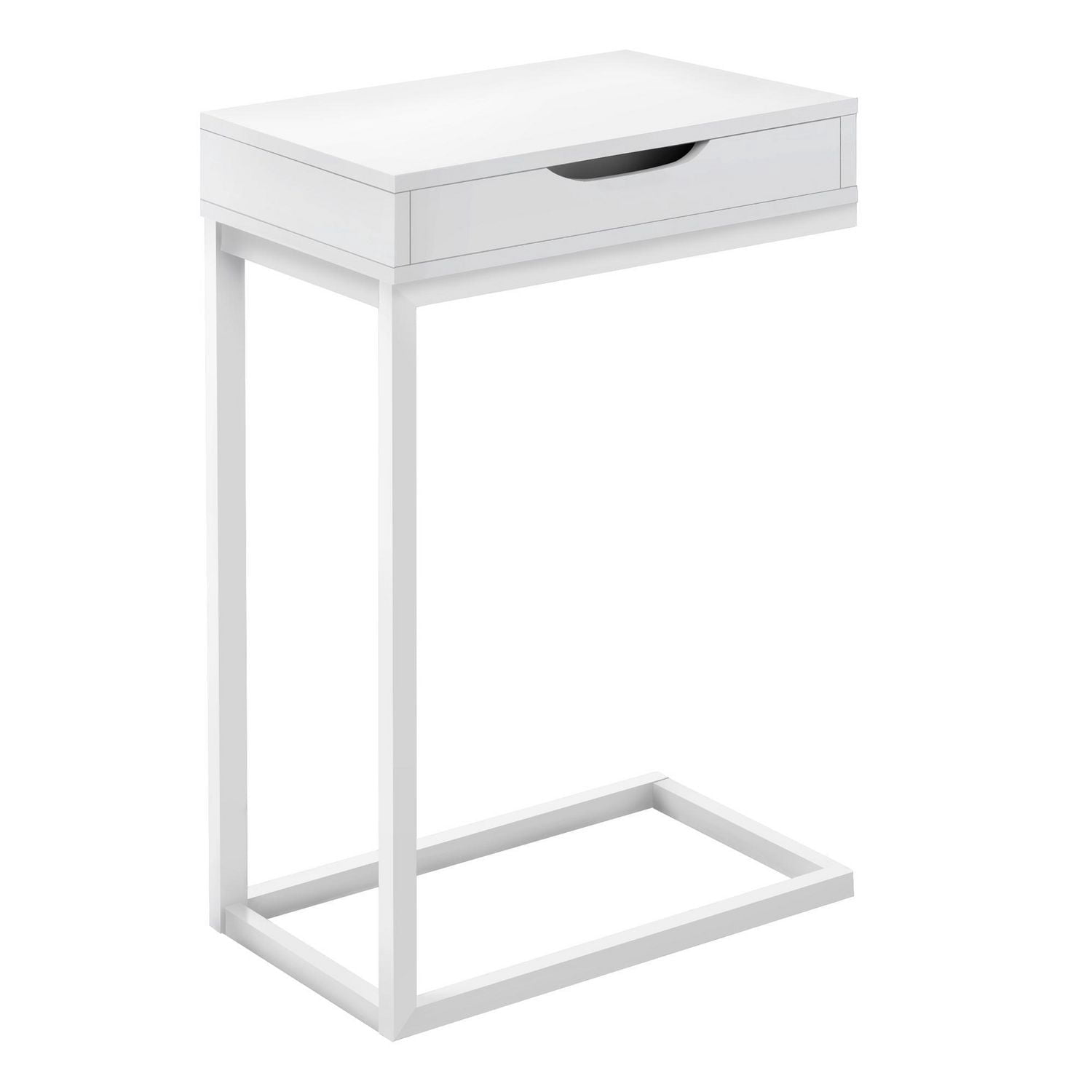Monarch Specialties Table D'appoint, En Forme De C, Bout, Côté, Collation, Tiroir De Rangement, Salon, Chambre À Coucher, Métal, Stratifié, Blanc, Contemporain, Moderne
