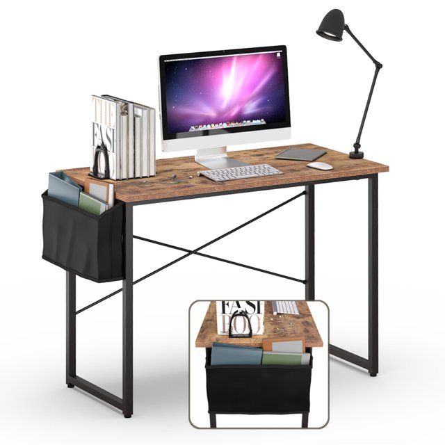 Gymax Bureau d'Ordinateur Moderne 40 Pieds' Table d'Étude et d'Écriture avec Sac de Rangement Rustique