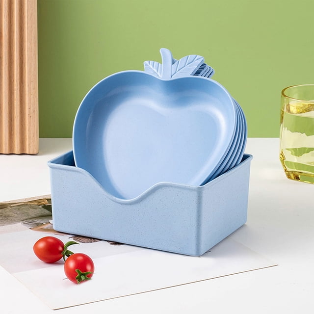 pstuiky 5-Piece Wheat Straw Plates Set with Snack Bowl & Organizer Base Reusable Bpa-Free Dishwasher Safe Dinnerware Stackable Space-Saving Design for Restaurants, Dining Halls, Food Shops
