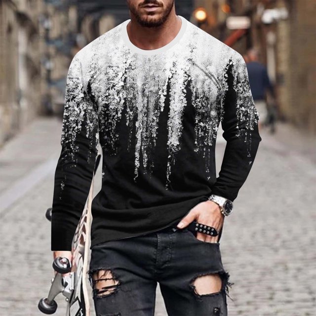 Meichang T-Shirt à Manches Longues pour Homme, T-Shirts Graphiques pour Hommes Tendance avec Imprimé 3D à Illusion d'Optique, T-Shirts à Col Rond Originaux à Manches Longues pour Homme
