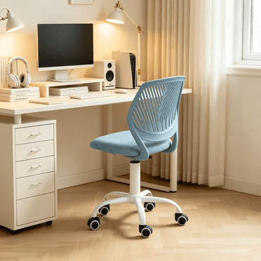 Homy Casa Chaise de bureau moderne en maille avec hauteur réglable et roulettes, bleue, chaise ergonomique pour bureau à domicile et salle d'étude