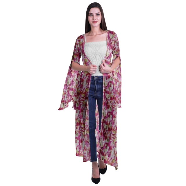 Moomaya Cardigan Long en Georgette de Viscose Imprimée à Manches Fendues pour Femmes