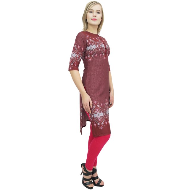 Bimba Tunique Brune pour Femme, Manches 3/4, kurti Imprimée, Kurta, Tenue Ethnique-20