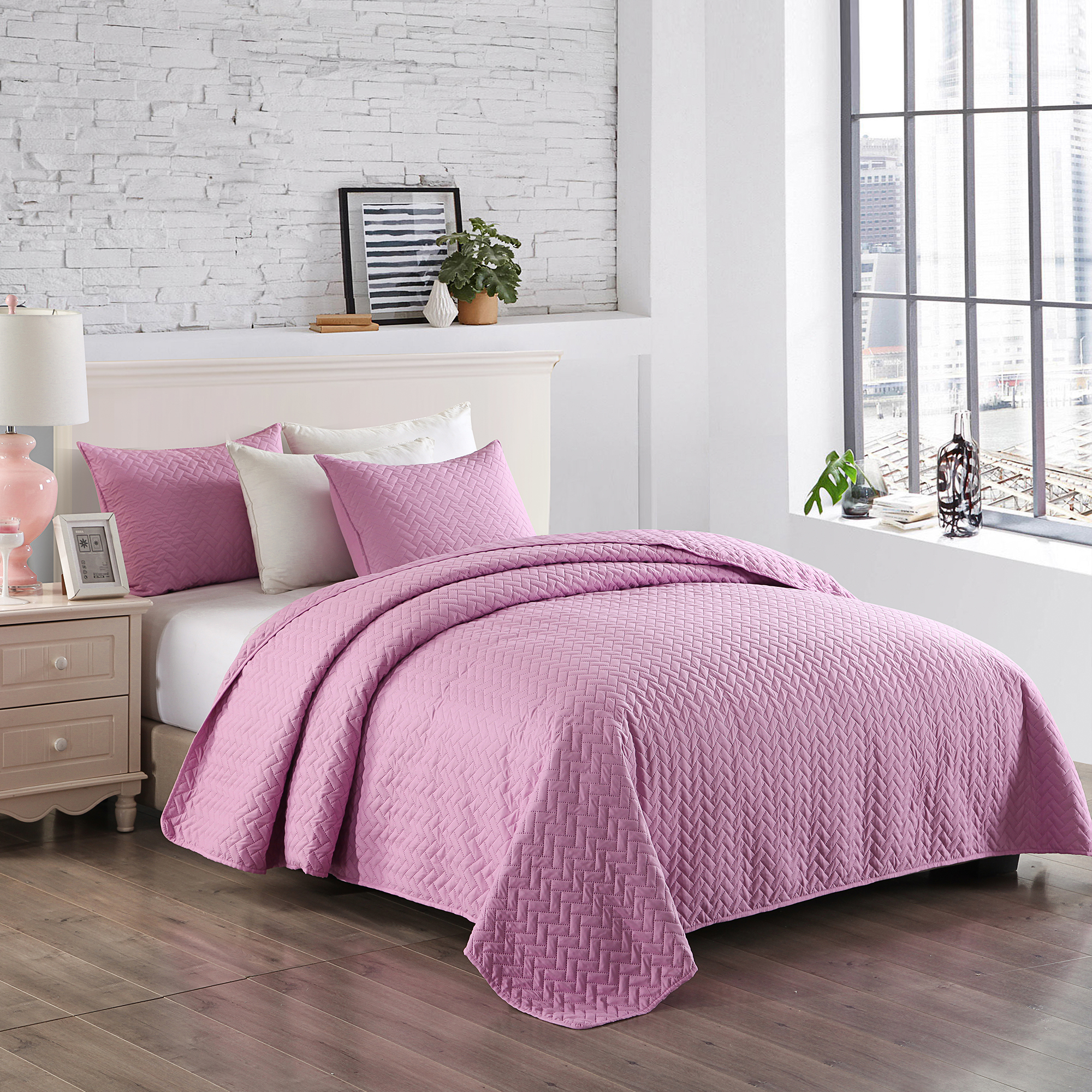 JML Quilt Set Queen 3 Piece Coverlet, Microfiber Embossed Bedspread with 2 Shams,88"x92"