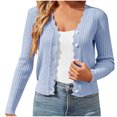 thumbnail image 1 of Lightweight Knit Cardigans Sweater Womens Long Sleeve Fall Button Down Ribbed Sweaters Casual Loose Fashion Tops Light Blue, M, 1 of 6