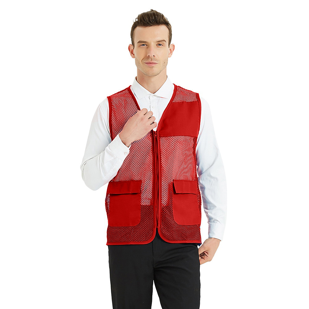 TOPTIE Gilet en Maille pour Adulte à Fermeture Éclair, Uniforme de Bénévole d'Équipe de Supermarché - Rouge