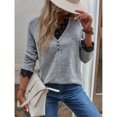 thumbnail image 3 of Haut Tricoté pour Femmes, Col en V, Manches Raglan, Confortable pour le Travail, pour les Rendez-Vous, Gris, Noir, Rouge, Bleu, Kaki, Rose Vif, Couleur Citrouille, 3 of 8