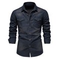 thumbnail image 1 of Men's Classic Denim Long Sleeve Shirt Solid Color Casual Button Down Work Shirt with Chest Pocket, 1 of 9
