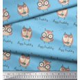 thumbnail image 3 of Soimoi Blue Modal Satin Fabric Owl Bird Print Sewing Fabric Yard 42 Inch Wide, 3 of 3