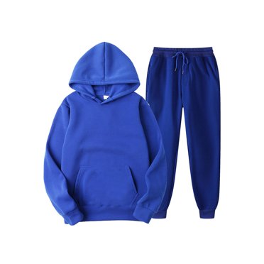 MAWCLOS Mens 2 Piece Hoodie Hooded Tracksuit Long Sleeve Hoodies And Sweatpant Set Workout Jogger Sets Blue M