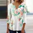 thumbnail image 2 of Pompotops Women's Casual Trumpet 3/4 Sleeve Printed Buttoned Basic Ruched Tops Pleated Blouses Clearance, 2 of 6