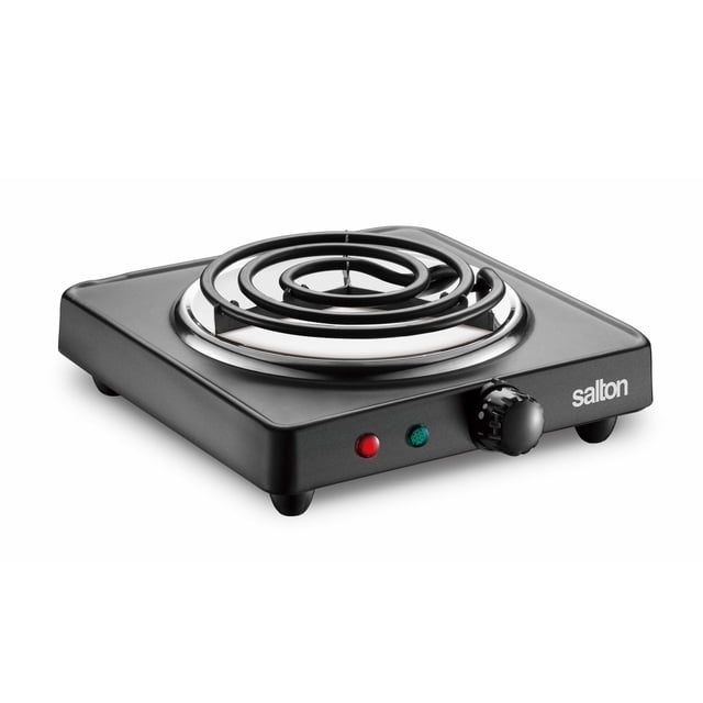 Salton Table de Cuisson Portable Simple, 1000 W, HP1940, Plaque Chauffante Électrique Compacte Noire à Brûleur Simple avec Élément Chauffant en Spirale, Bouton de Contrôle de Température variable et Voyants Indicateurs, Convient aux Dortoirs, Bureaux, Chalets et au camping, Là Où des Cuisinières Électriques Ne Sont Pas Disponibles.
