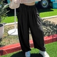 thumbnail image 4 of Yuyuzo Women's Wide Leg Pants Elastic Waisted Drawstring Long Pants With Pockets Ladies Solid Color Loose Lounge Trousers, 4 of 7