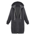 thumbnail image 2 of drppepioner Women'S Solid Color Jacket Plus Fleece Insert Pocket Hooded Zipper Mid Length Sweater, 2 of 8