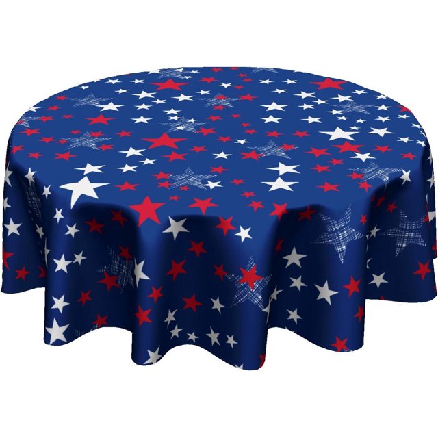 Patriotic 4th of July Tablecloth American Flag Round Tablecloth 60 Inch Independence Day Table Cloth for Farmhouse Kitchen Decor Polyester Blue Star Flag Table Covers for Party Outdoor Camping