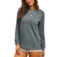 thumbnail image 3 of LUXUR T-shirt pour Femmes Col Rond Tee-Shirt Couleur Unie Pull Décontracté Manches Longues Gris m, 3 of 5