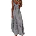 thumbnail image 1 of LUXUR Robe Longue Maxi pour Femmes à Col en V, d'Été, de Plage, Sans Manches, Combinaison, Style Bohème, Teinture sur Nœuds, Gris, G, 1 of 2