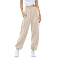 thumbnail image 3 of AherBiu Pantalon de Survêtement en Molleton pour Femmes, Ample, Taille Haute, Décontracté, Athlétique, Joggers avec Poches, Course, Gym, Entraînement, Pantalon, 3 of 6